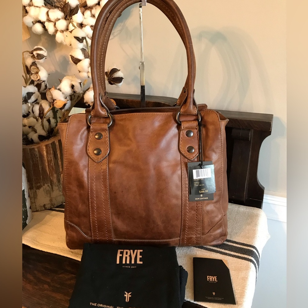 NWT Frye Melissa Leather Cognac Brown Tote Shoulder Bag Retail $398 - Picture 1 of 12
